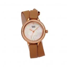 Women's Safiano Genuine Leather White Mother of Pearl Dial