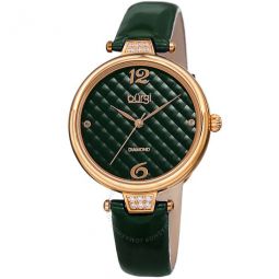 Ladies Engraved Argyle Diamond Green Dial Green Leather Strap Watch