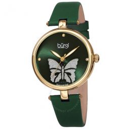Pretty Butterfly Quartz Crystal Green Dial Ladies Watch