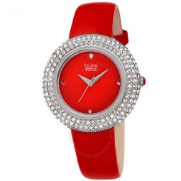 Ladies Diamond Swarovski Crystal Dial Red Leather Strap Watch