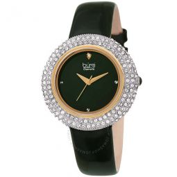 Diamond Crystal Green Dial Green Leather Ladies Watch