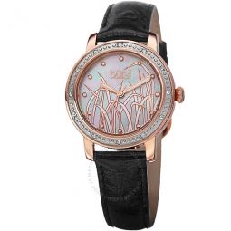 Mother of Pearl Pattern Dial Black Leather Ladies Watch