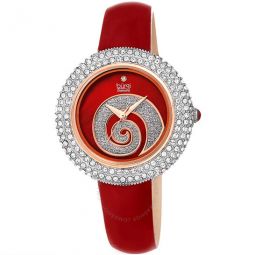 Swirl Diamond Red Dial Red Leather Ladies Watch