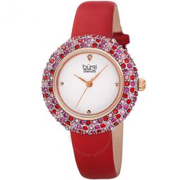 Ladies Diamond Colored Swarovski Crystal Sparkling Bezel Leather Strap Watch