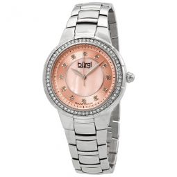 Silver-Tone Steel Pink Mother of Pearl Diamond Dial Ladies Watch