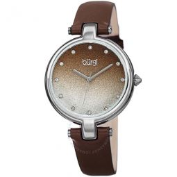 Ladies Glitter Ombre Swarovski Crystal Dial Genuine Leather Strap Watch
