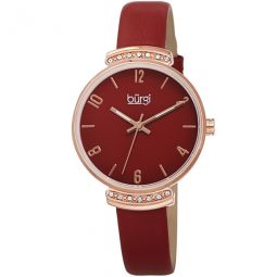 Quartz Red Dial Red Leather Ladies Watch
