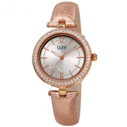 Crystal Silver Dial Gold Leather Ladies Watch