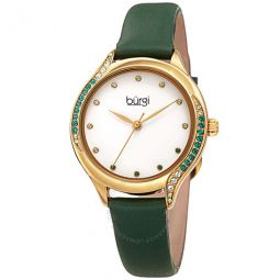 Crystal White Dial Green Leather Ladies Watch