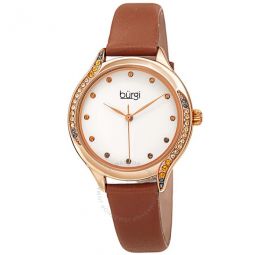 Crystal White Dial Brown Leather Ladies Watch