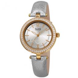 Crystal Silver Dial Silver Leather Ladies Watch