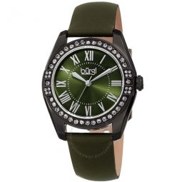 Olive Green Dial Black Leather Ladies Watch