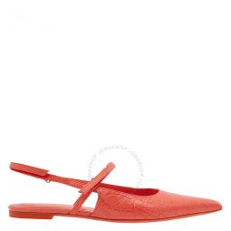 Ladies Coral Red Jess Croco Embossed Leather Slingback Sandals, Brand Size 39 ( US Size 9 )