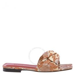 Ladies Almond Knotted Snake-print Slides, Brand Size 38 ( US Size 8 )