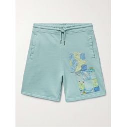 Straight-Leg Patchwork Upcycled Voile and Recycled Cotton-Jersey Drawstring Shorts