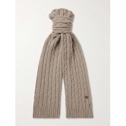 Logo-Embroidered Cable-Knit Cashmere Scarf