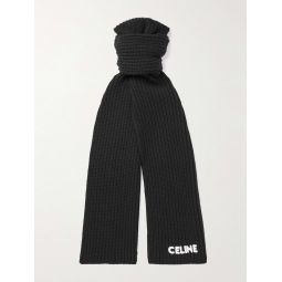 Logo-Appliqued Ribbed Wool Scarf