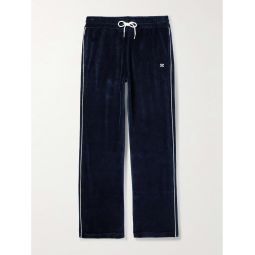 Straight-Leg Logo-Embroidered Cotton-Blend Velour Track Pants
