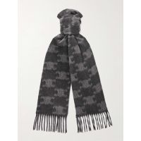 Triomphe Fringed Monogrammed Jacquard-Knit Cashmere Scarf
