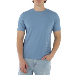 Mens Vertical Logo Knit Casual T-Shirt in Blue, Size Large