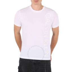 Mens Vertical Logo Knit Casual T-Shirt in White, Size X-Large