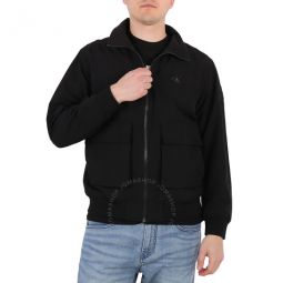 Mens Black Stand Collar Cotton Bomber Jacket, Size Small
