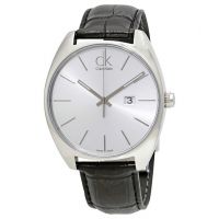 Exchange Silver Dial Black Leather Mens Watch