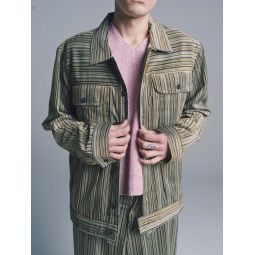 Velvet Denim Jacket - Multi Green Stripe