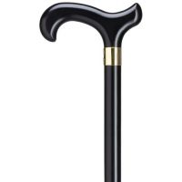 Black Wood Walking Cane for Men, Derby Style with Brass Band, 42
