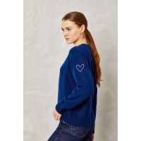 Caden Heart Embroidered Cashmere Sweater - Navy