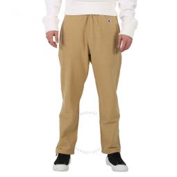 Mens Beige Cotton Logo Long Sweatpants, Size Medium