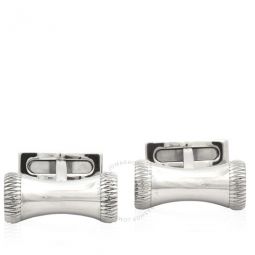 Columbus Stainless Steel and Black Mother of Pearl Cylinder Cufflinks