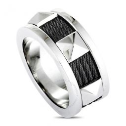 Forever Stainless Steel and Black PVD Cable Band Ring, Size 54