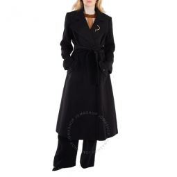 Ladies Black Belted Virgin Wool Coat, Brand Size 40 (US Size 8)