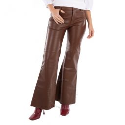 Ladies Dark Chesnut Flare Leather Pant, Brand Size 38 (US Size 6)