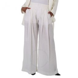 Ladies White Pleated Wide-Leg Pants, Brand Size 40 (US Size 8)