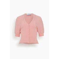 Knit Cardigan With Short Sleeves in Light Coral