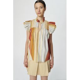 Rose Organic Pleated top - Palm Dye Stripes Red