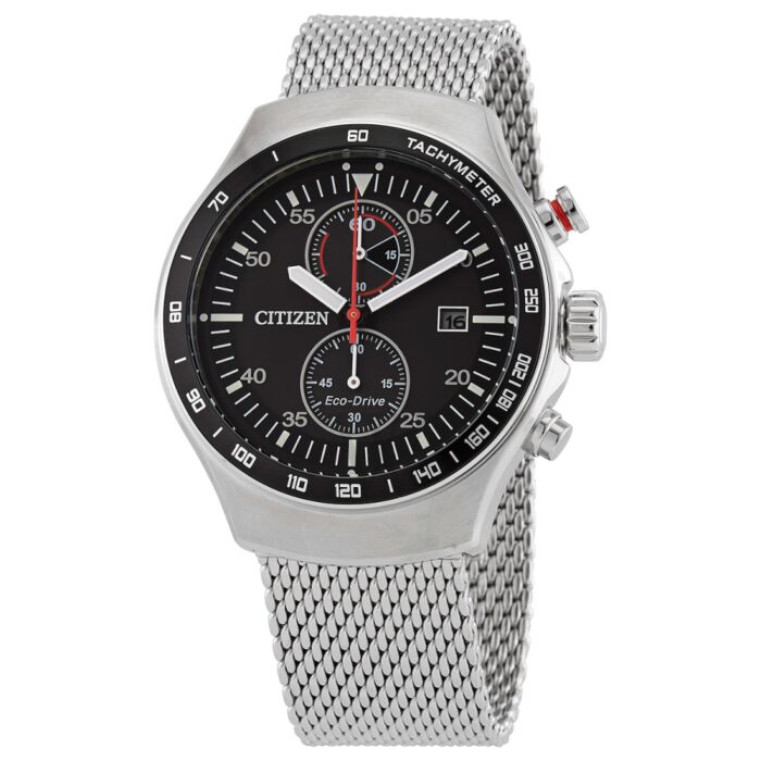 Men's Chronograph Stainless Steel Mesh Black Dial Watch