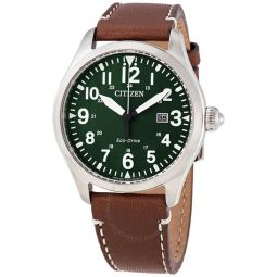 Chandler Eco-Drive Green Dial Dark Brown Leather Mens Watch