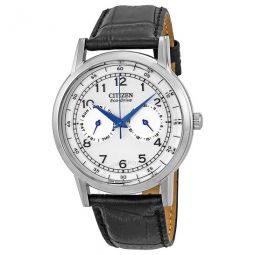 Eco-Drive Silver Dial Black Leather Mens Watch