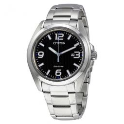 Eco-Drive Black Dial Stainless Steel Mens Watch