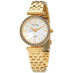 Quartz Crystal Mother of Pearl Dial Gold-tone Ladies Watch
