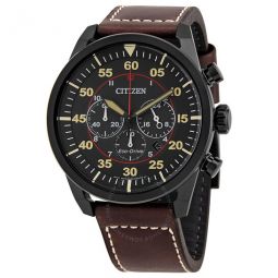 Chronograph Black Dial Brown Leather Mens Watch