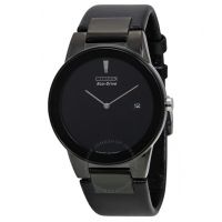 Eco Drive Axiom Black Dial Black Leather Mens Watch