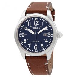 Eco-Drive Blue Dial Brown Leather Mens Watch