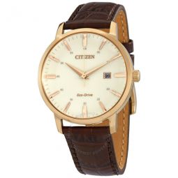 Eco-Drive Gold Dial Brown Leather Mens Watch