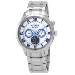 Eco-Drive White Dial Moon Phase Mens Watch