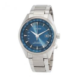 Perpetual World Time GMT Eco-Drive Blue Dial Mens Watch