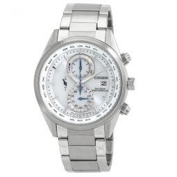 Eco-Drive Perpetual Alarm World Time Chronograph GMT White Dial Mens Watch